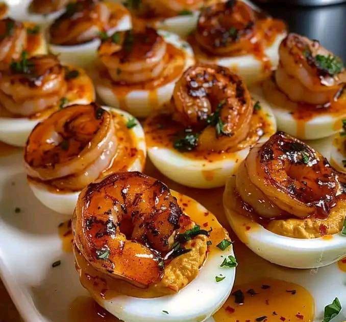 Sweet Chili Honey Butter Shrimp Deviled Eggs Recipe