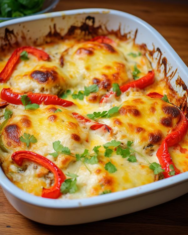 Cheesy Baked Chicken and Peppers