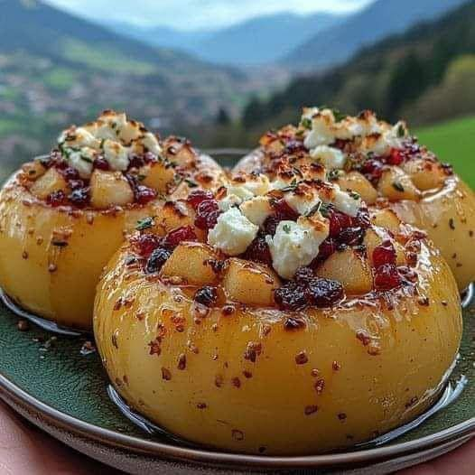 Baked Apples with Feta, Honey, and Cranberries 