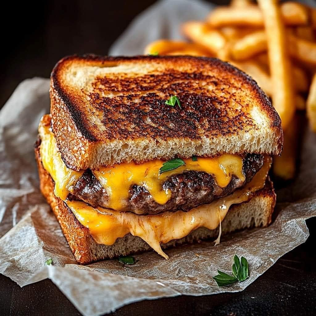 Cheesy Burger Grilled Cheese Sandwich 