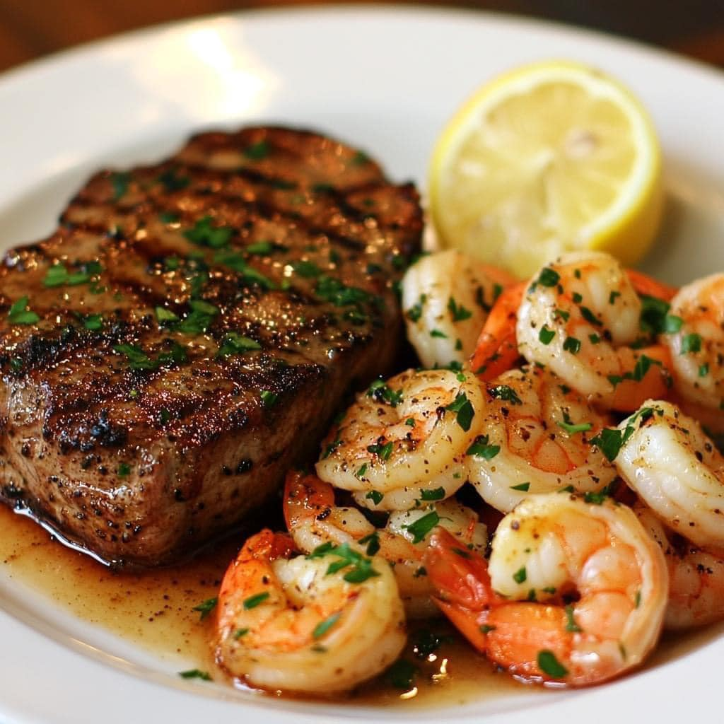 Blackened Steak and Shrimp Scampi