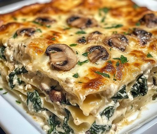 Creamy Spinach & Mushroom Lasagna