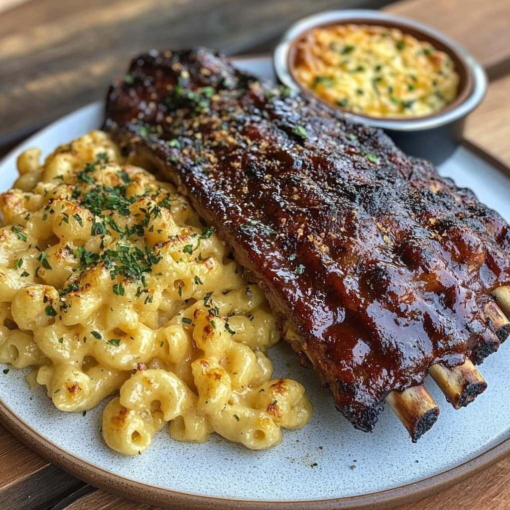 Smoky Texas-Style Ribs with Baked Mac & Cheese