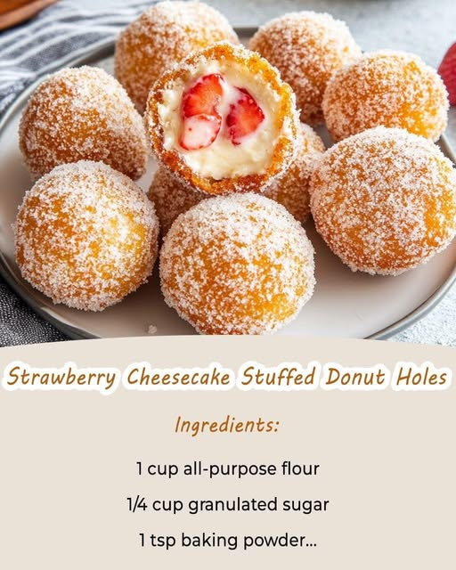 Strawberry Cheesecake Stuffed Donut Holes