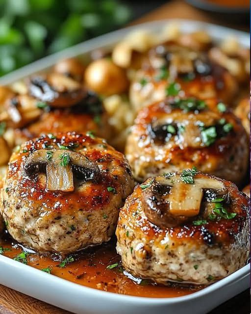 Garlic Parmesan Chicken Meatloaves with Mushrooms