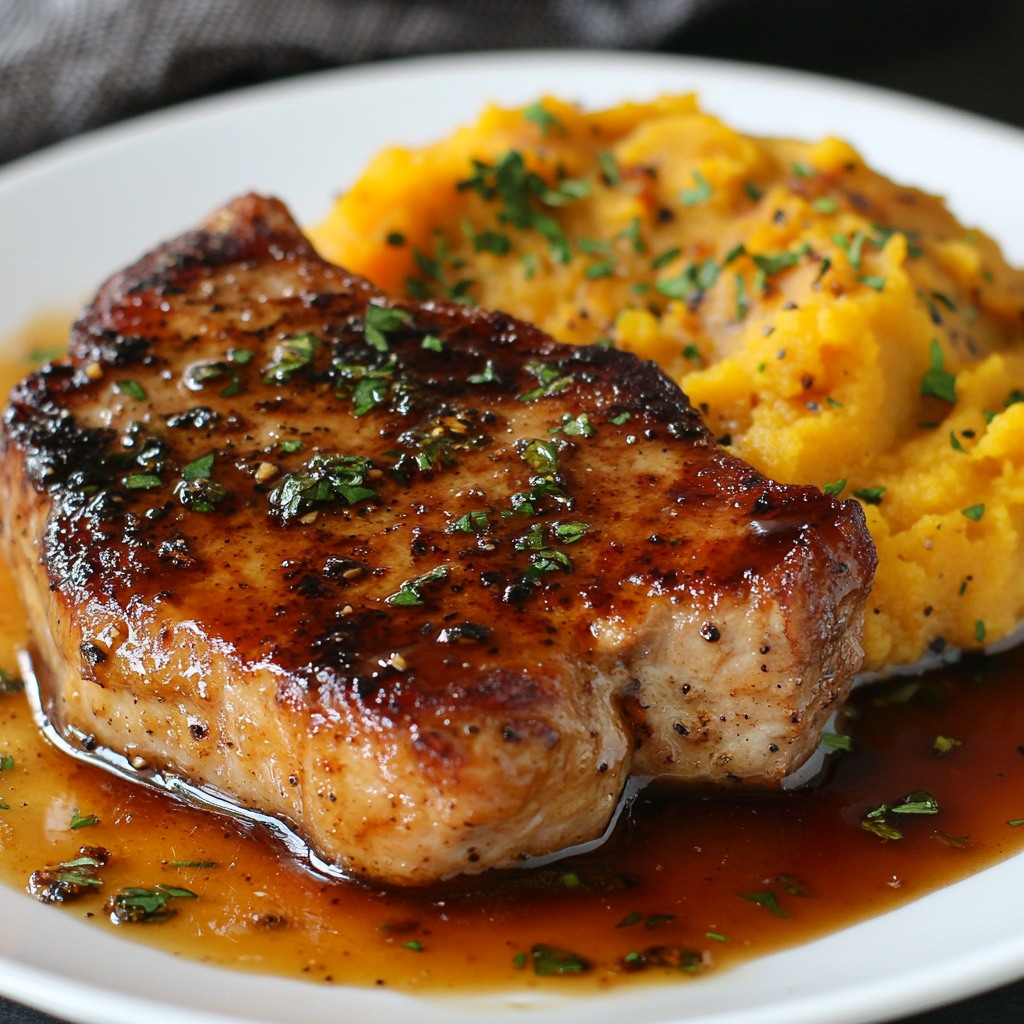 Brown Sugar Glazed Pork Chops with Butternut Squash Mash